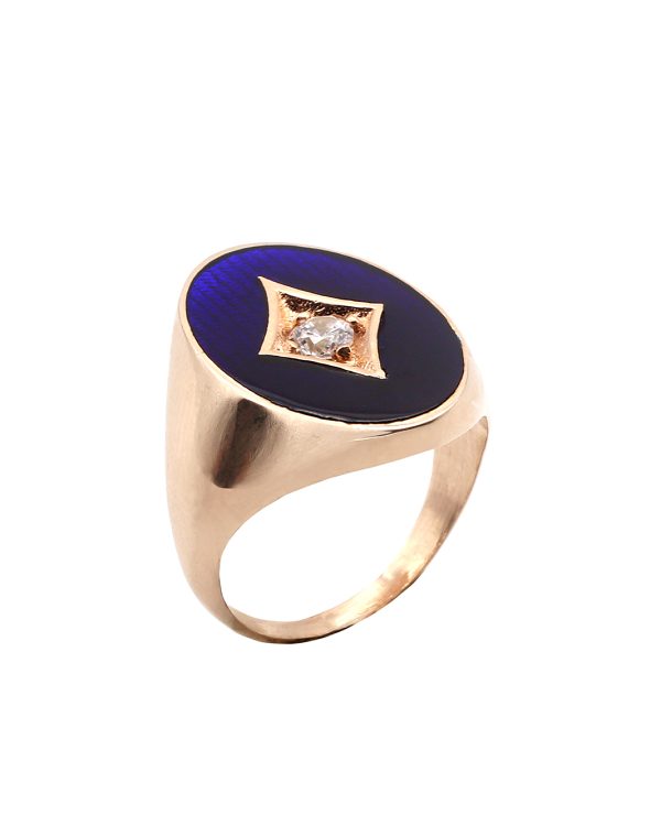 VICTORIA DARK BLUE ENAMEL MEDALLION RING